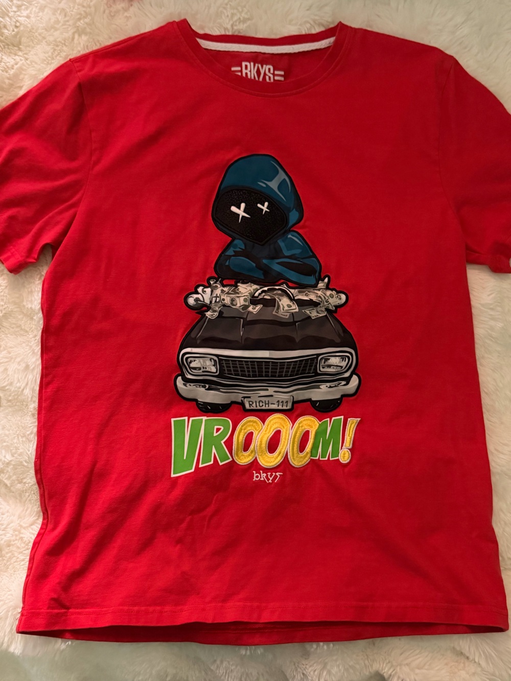 BKYS Red Short-Sleeve Graphic Tee with 'VROOM!' Print